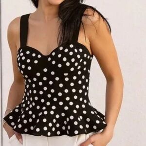 EXPRESS Women’s Black White Polka Dot Peplum Top Size S